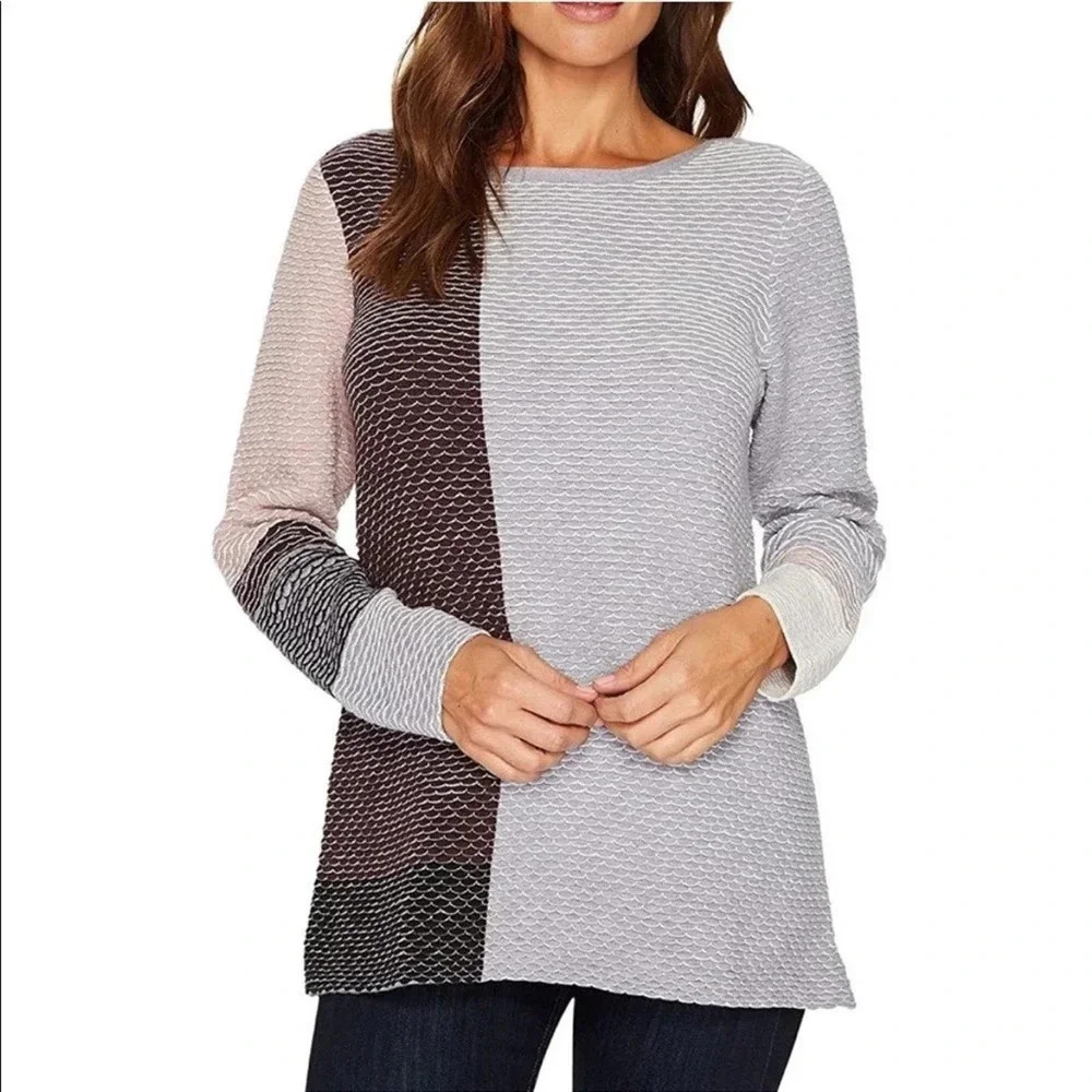 Nic + Zoe Heartthrob Scallop Colorblock Crewneck Sweater Size Small